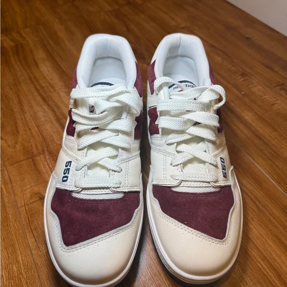 New Balance 550 Cream and Burgundy Sneakers - Picture 10 of 11